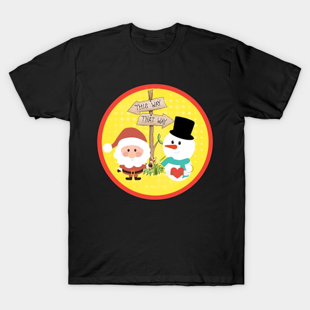 Christmas Santa & SnowMan This Way T-Shirt by holidaystore